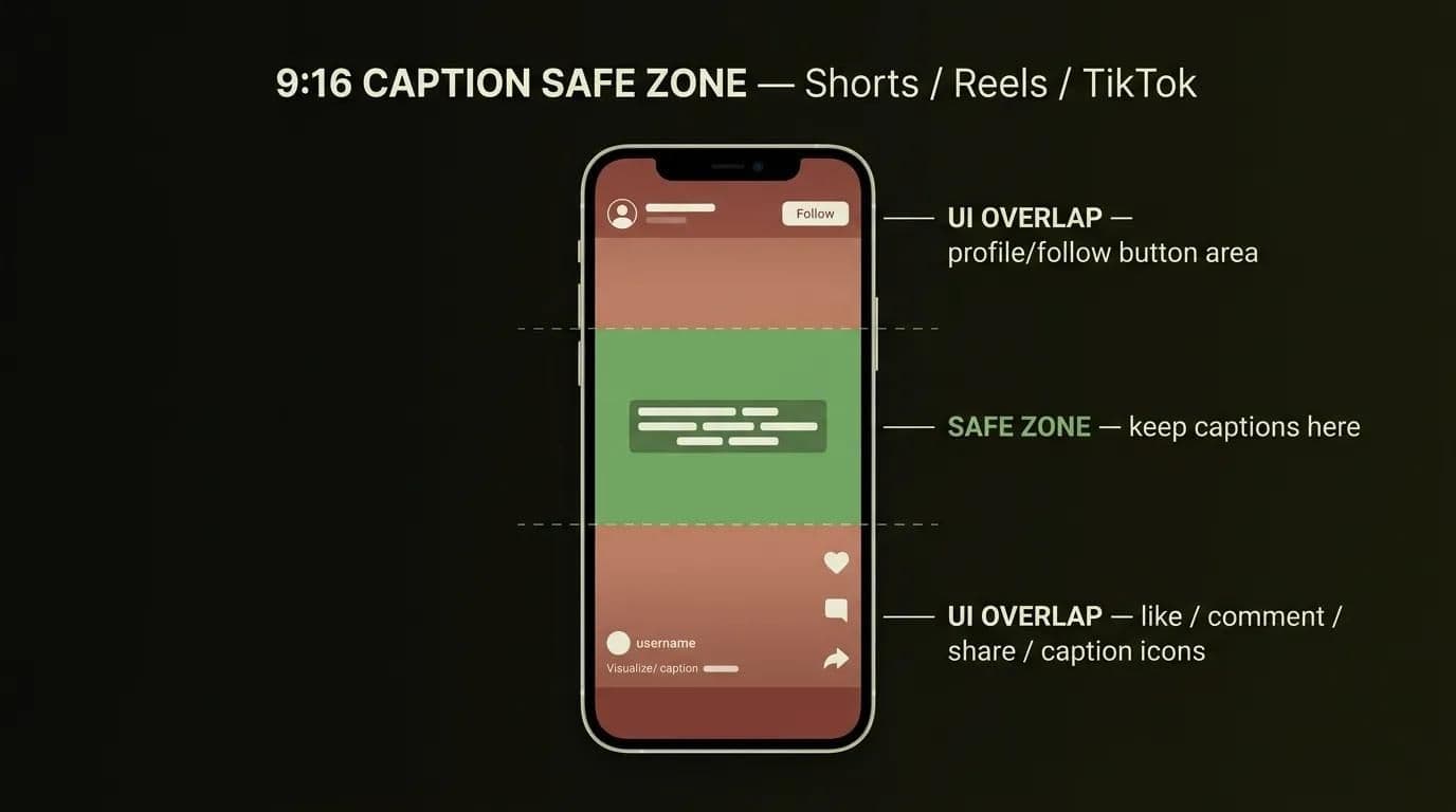 9:16 caption safe zone for Shorts, Reels and TikTok