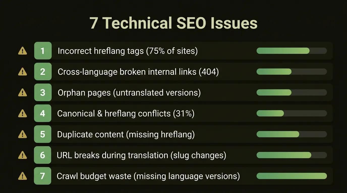 7 biggest technical SEO issues on multilingual websites infographic