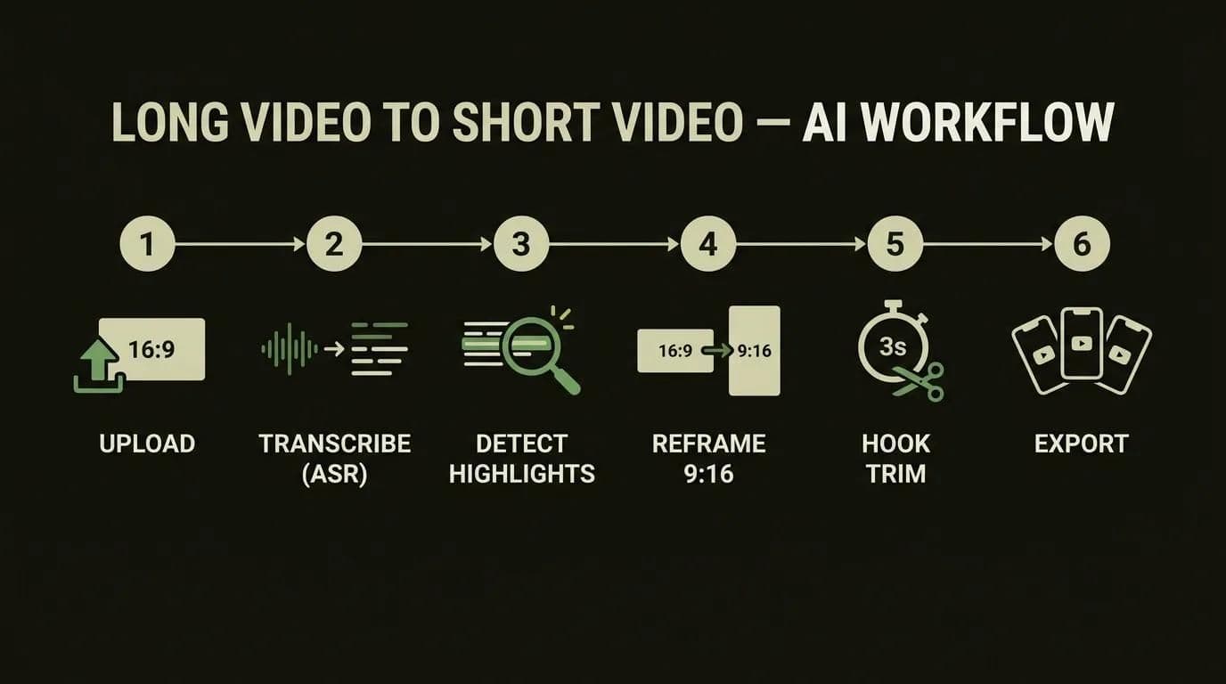 Long video to short video AI workflow, step by step
